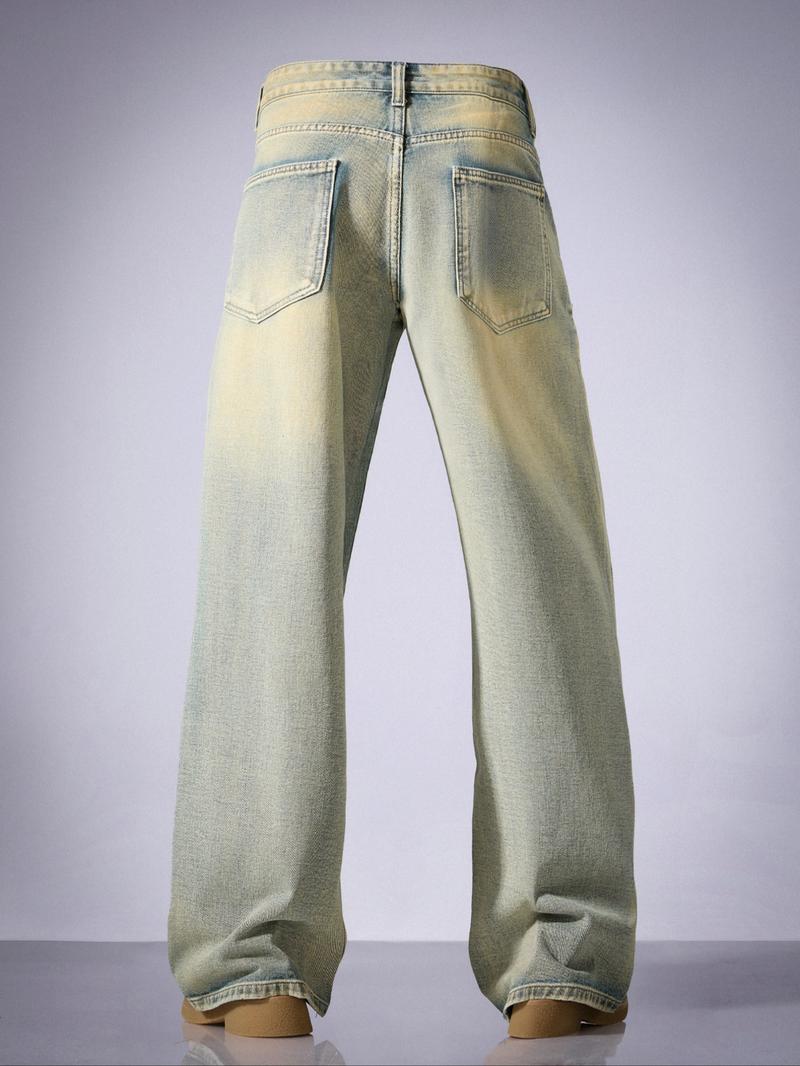 Men's Vintage Washed Straight Leg Denim Jeans, Casual Street Style Jeans, Perfect Gift for Husband or Boyfriend