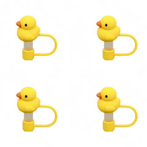 Cute Duck Design Straw Cap, 4 Counts Reusable Dust Proof Straw Cover, Drinkware Accessories for Home Kitchen Party, Straw Toppers