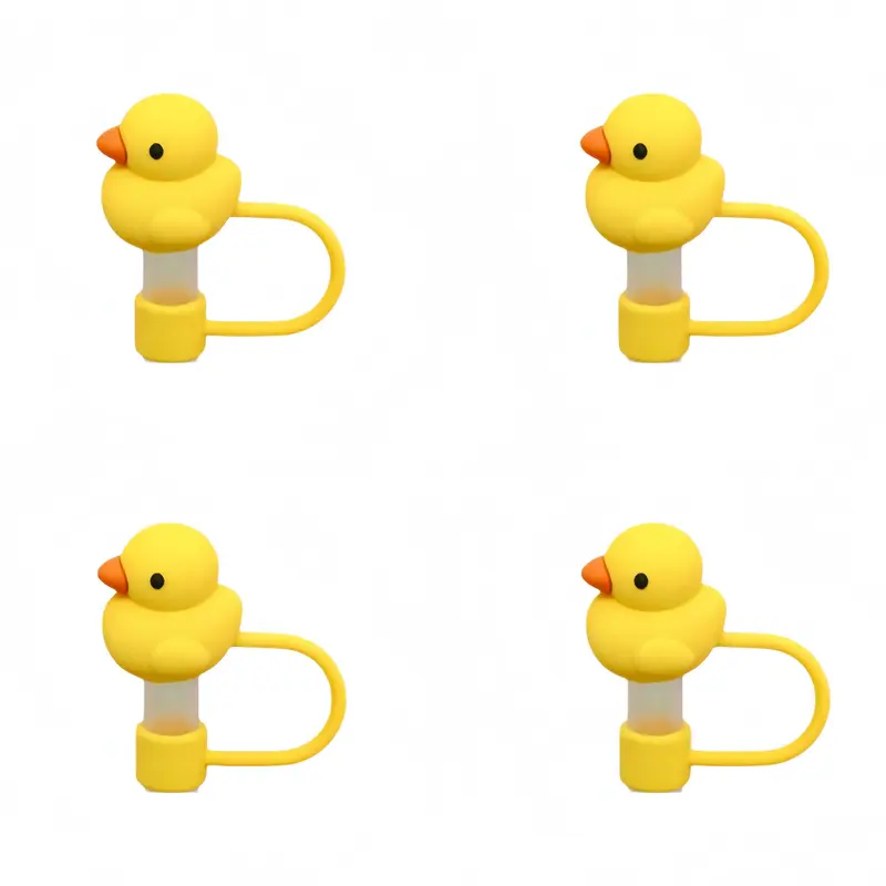 Cute Duck Design Straw Cap, 4 Counts Reusable Dust Proof Straw Cover, Drinkware Accessories for Home Kitchen Party, Straw Toppers