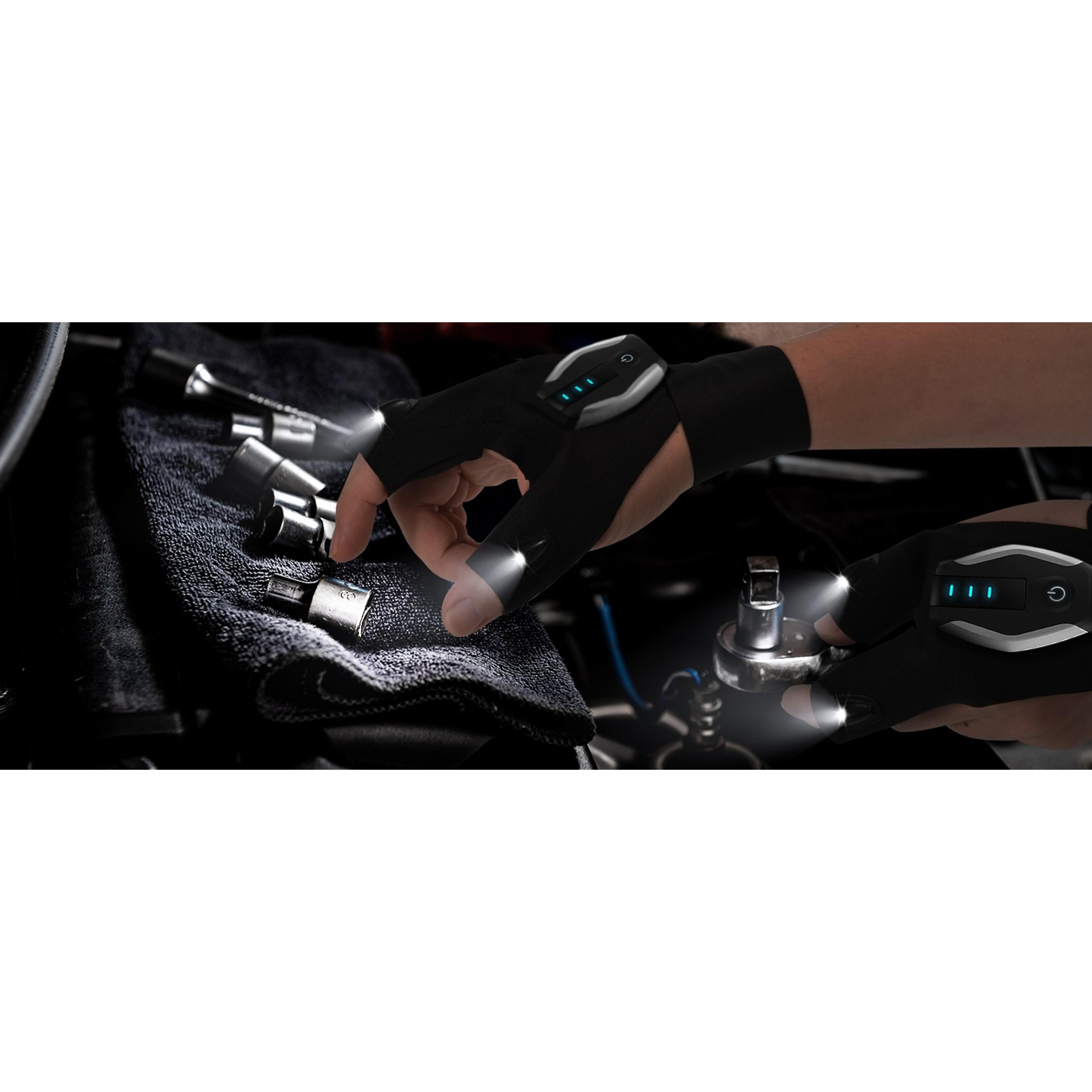Stocking Stuffers for Adults Men Rechargeable LED Flashlight Gloves, Anniversary Birthday Gifts for Dad Him, Gifts for Men Who Have Everything, LED Gloves for Hunting Fishing Repairing GadgetGift