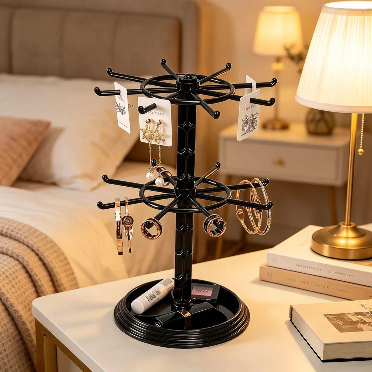 Rotating Jewelry Rack, Necklace Bracelet Hanging Organizer, Multi-Use Earring Keychain Display Stand, Ideal for Vanity and Counter Use