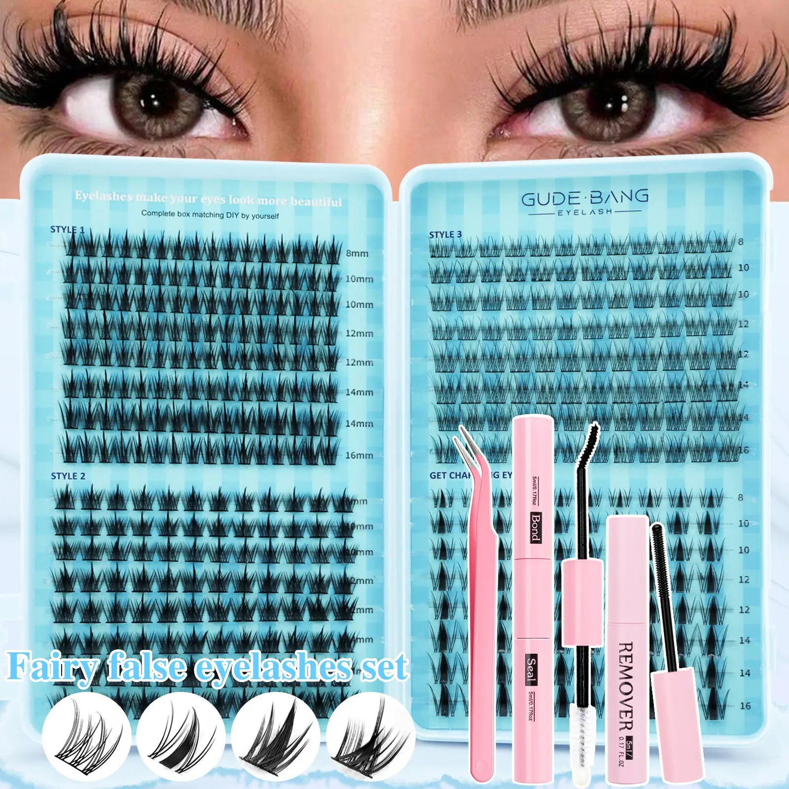 A set of 400 pieces of fairy false eyelashes, including glue, tweezers, makeup remover, and natural voluminous clumped lashes. Perfect for DIY eyelash clusters, suitable for beginners for daily wear, and an ideal gift set for special occasions, Cosmetic