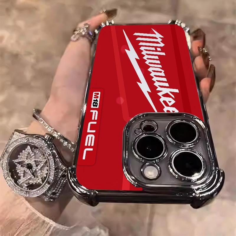 Designed for iPhone 16/15/14/13/12/11 Pro Max Plus Electroplating luxury transparent four corner anti drop and shockproof phone case Red Pattern Milwaukee Phone Case 010 face phone case Protector Screen Protector Protection Cover