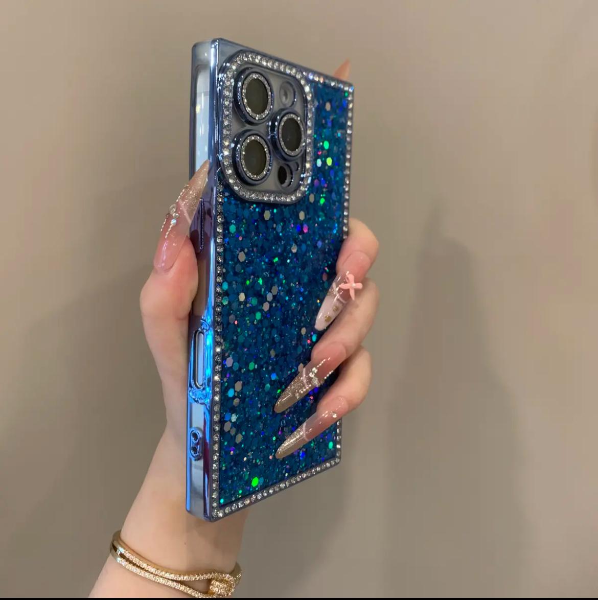 Electroplated Rhinestone Frame Sequin iP 16 Pro Phone Case Compatible with iP 15 14 13 Shockproof Protective Golden Customized Cover Casing