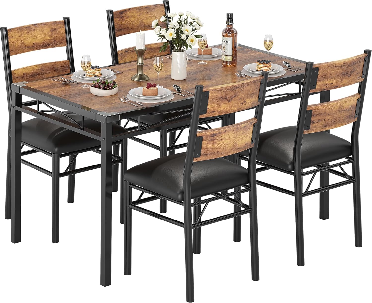 Dining Table Set for 2/4, Dining Table with 2/4 Upholstered Chairs, Bistro Table and Chairs Set of 2/4 with Corner Protector for, Kitchen, Apartment