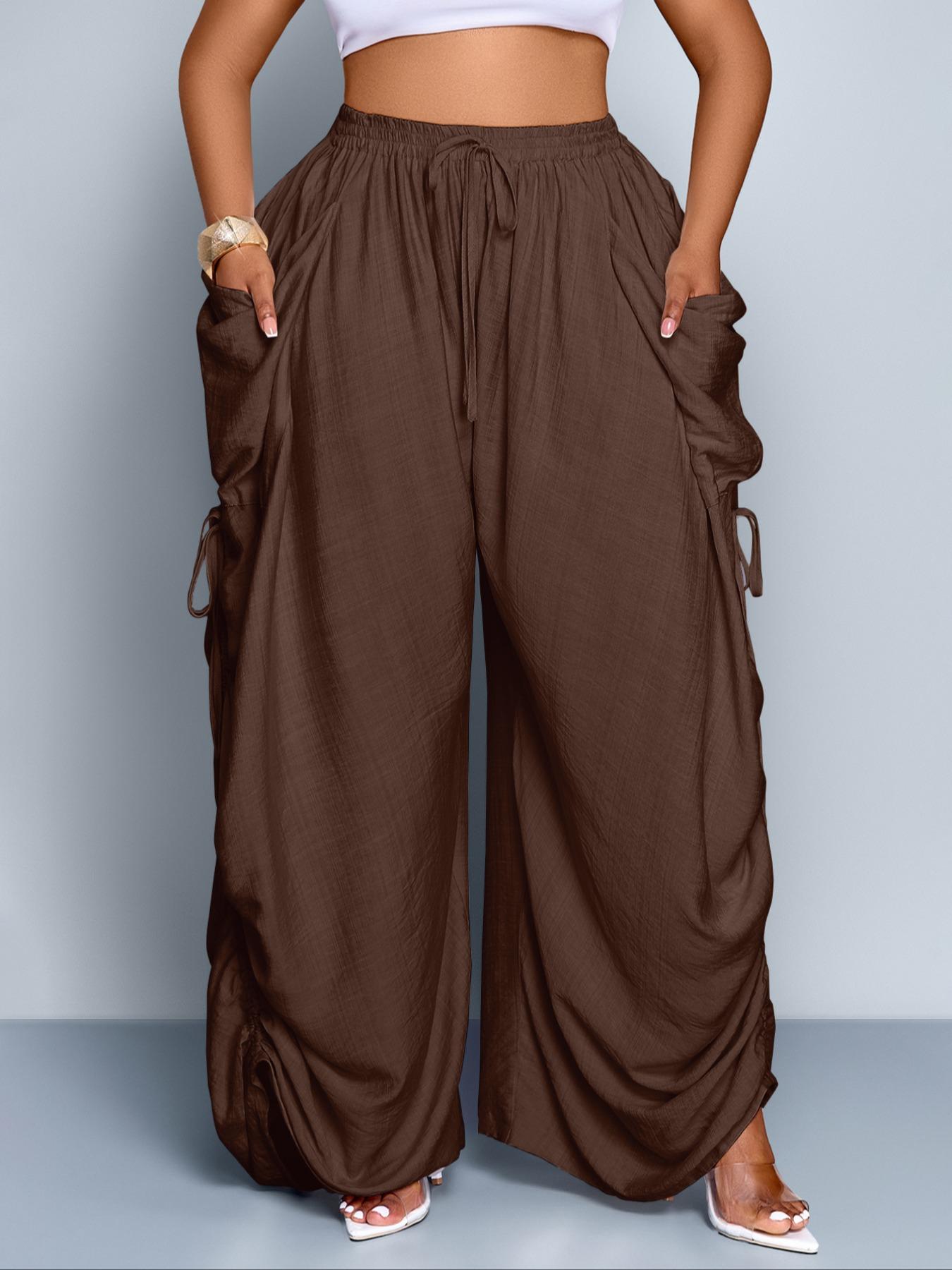 Women's Casual Loose-Fit Wide Leg Pants, All-Season Woven Fabric, Long Plain Design, Daily Commute & Vacation Wear