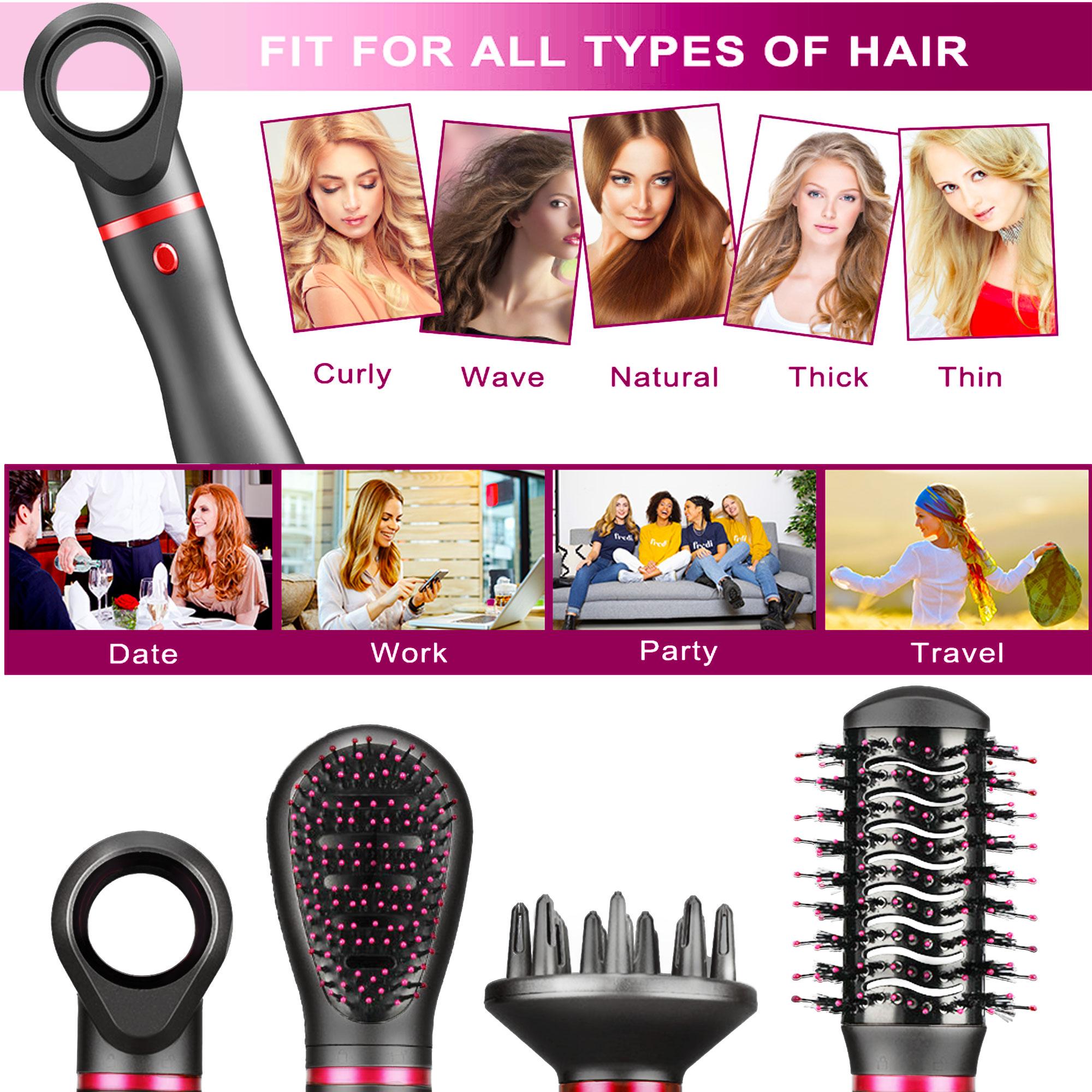 4 in 1 Hot Air Brush, 4 Counts/set Volumizing Hot Air Comb with Styling Heads, Hair Styling Tool for All Hair Types