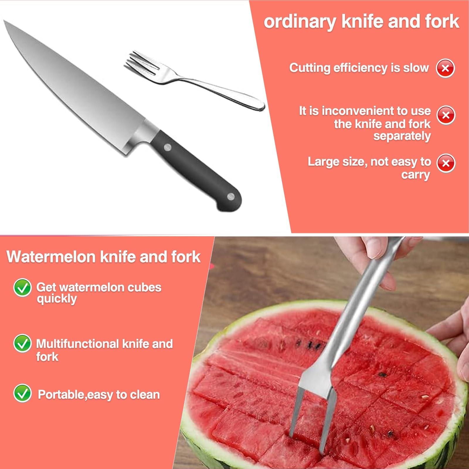 Multifunctional Stainless Steel Dual-Head Watermelon Slicer, Commercial Fruit Meat Separator, Special Knife for Cutting Watermelon Cubes