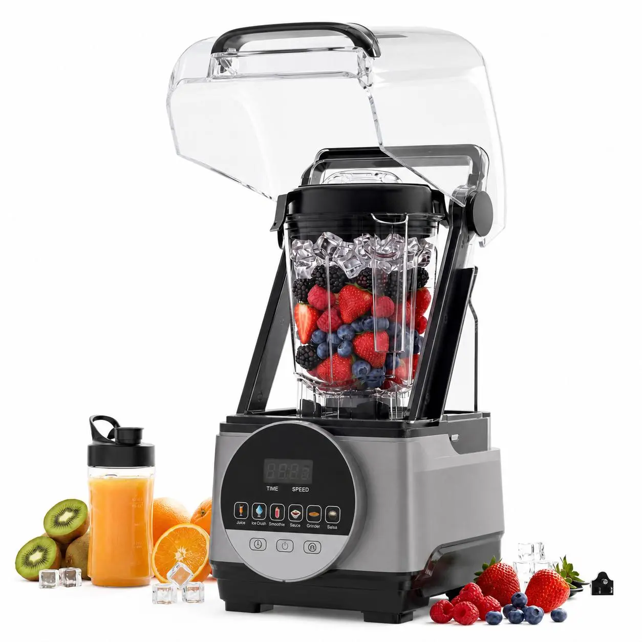 Commercial Countertop Blender - 2200W High-Speed, 28000 RPM, 68oz Jar, Smart Touch 6 Programs, Stainless Steel 6-Blade, Ice Crushing, Quiet Operation, Dark Gray