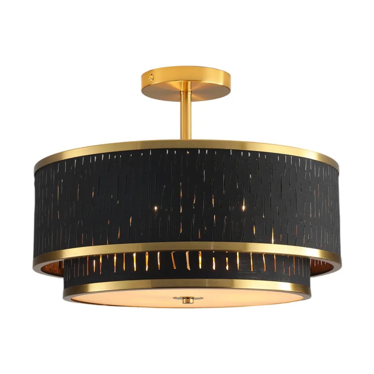 Black & Gold 15.75 Inch Ceiling Pendant Light, Openwork Fabric Shade with Gold Metal Trim, Premium Metal‑Fabric Flush‑Mount Chandelier, Easy Assembly Ceiling Lamp for Dining Living Kitchen Bedroom, Bulb Not Included