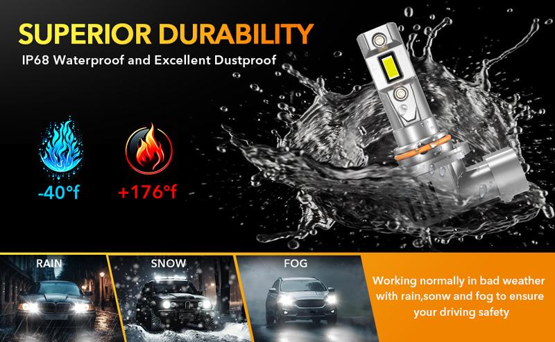 OXILAM 9005 HB3/9006 HB4/H11/H9/H8/9004/9007/9008 H13/9012/H4/H1 LED Bulbs,High/Low Beam Headlight Bulbs,Fog Lights Bulbs, 30000LM Super Bright 6500K Cool White with 120W High-Speed Cooling Fan,No Flicker,IP68,Plug and Play