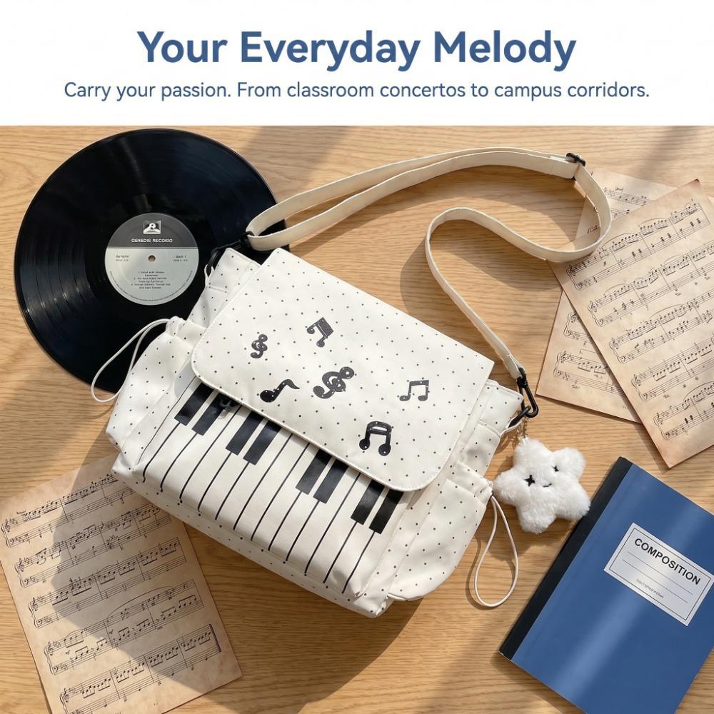 Women's piano-shaped backpack—a cute, polka-dot nylon bag that can be worn as a shoulder bag or backpack. It features an elegant, sweet style with a playful touch, making it perfect for school, commuting, shopping, travel, or as a holiday gift