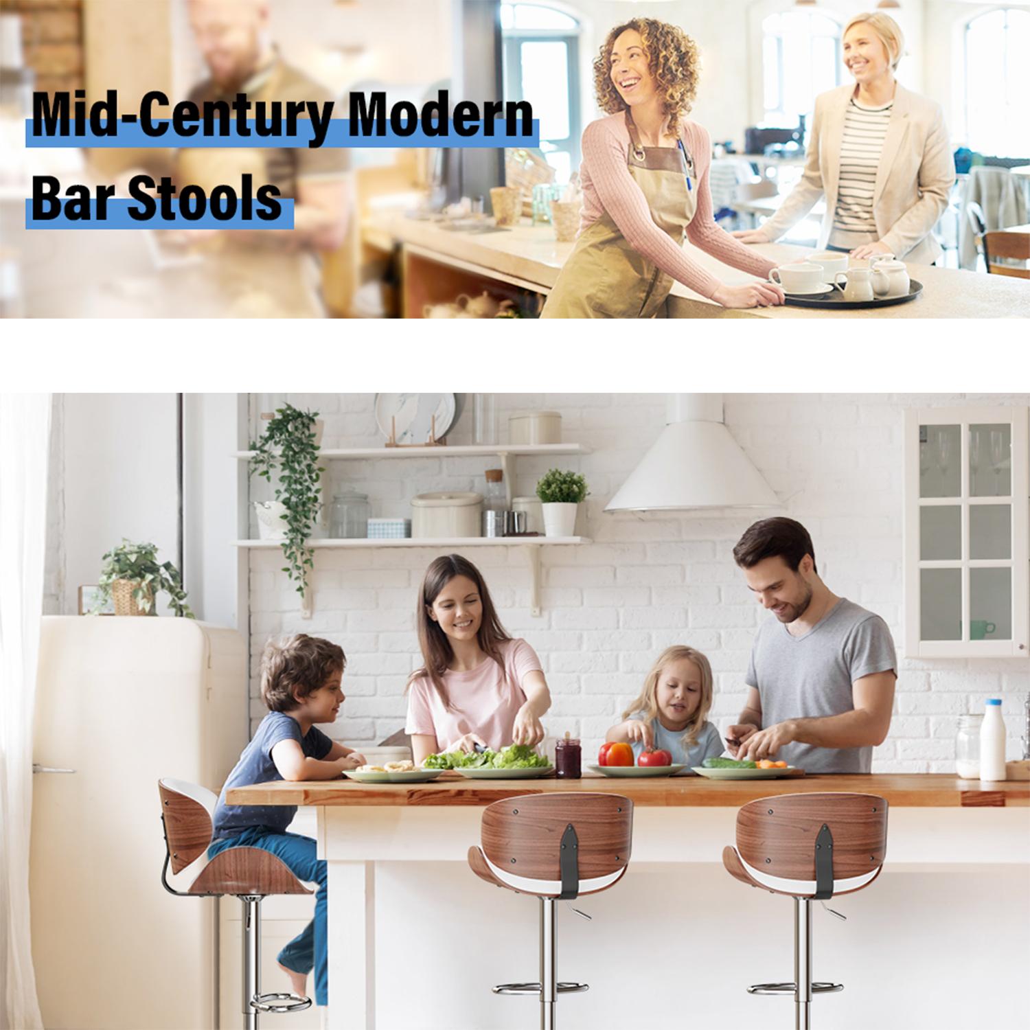 【Deals for Your Days】AOWOS Bar Stools, Set for 2/4, Adjustable Bentwood Barstools, Modern PU Leather Upholstered Bar Chair with Back and Footrest, for Bar, Island Counter, Kitchen, Dining Room