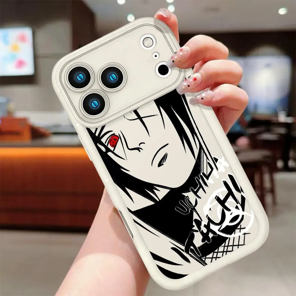 Itachi Uchiha Sharingan Eye Anime Phone Case for iPhone 17 16 15 14 13 12 11 Pro Max Plus Mini X XS XR Naruto Shippuden Akatsuki Black White Line Art Manga Cover Soft Silicone Shockproof