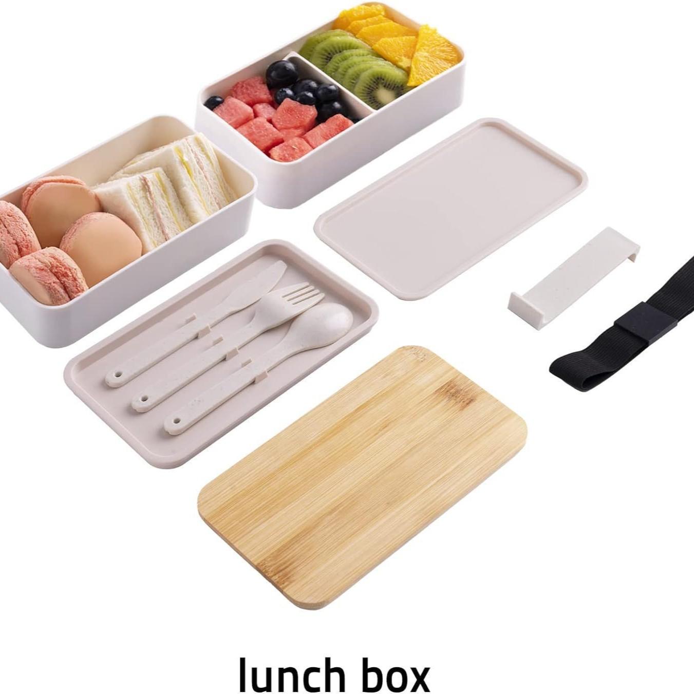 Double-Layer Bento Box with Dividers, Insulated Large Capacity Microwave Safe Stackable Plastic Lunch Box, Japanese Style Reusable Container