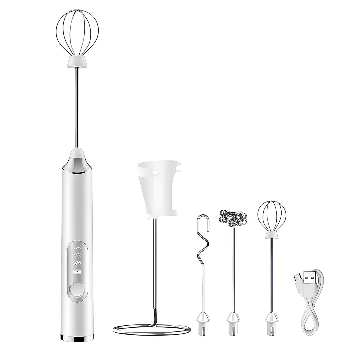Milk Frother Handheld with 3 Heads, Mix Fruit juice powder, Electric Whisk Drink Foam Mixer with USB Rechargeable 3 Speeds, Mini Frother for Coffee Latte, Cappuccino, Hot Chocolate, Egg
