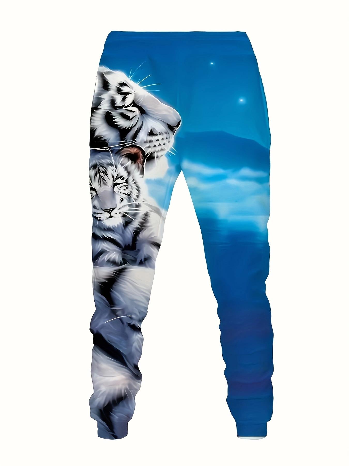 Men's casual tiger print men's two-piece casual hooded sweatshirt long sleeved sweatshirt sports pants set suitable for autumn and winter men's wear