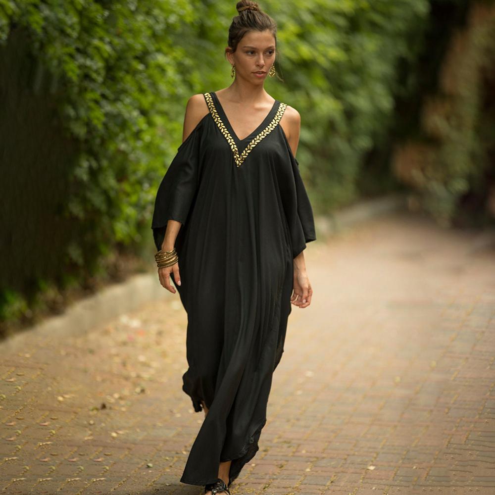 Bsubseach Cold Shoulder Kaftan Dresses Swimsuit Cover Up Maxi Dress Beach Cover Ups Boho Caftan Modern