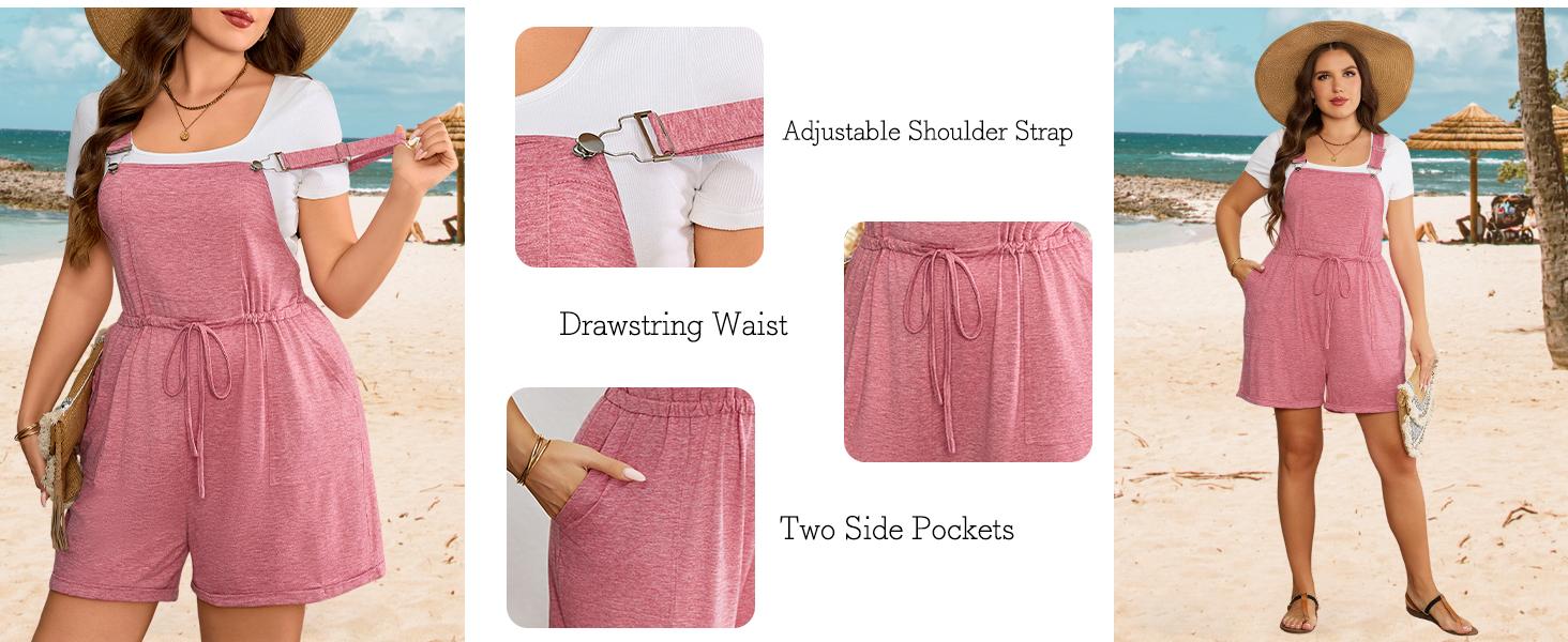 Chulianyouhuo 2026 Women's Plus Size Jumpsuit Overalls Strappy High Waist Short Romper with Pockets Casual Sleeveless Fitted Summer Beach Wear Womenswear Chulianyouhuo 2026 Women's Plus Size Jumpsuit Overalls Strappy High Waist Short Romper with Pockets Casual Sleeveless Fitted Summer Beach Wear Womenswear