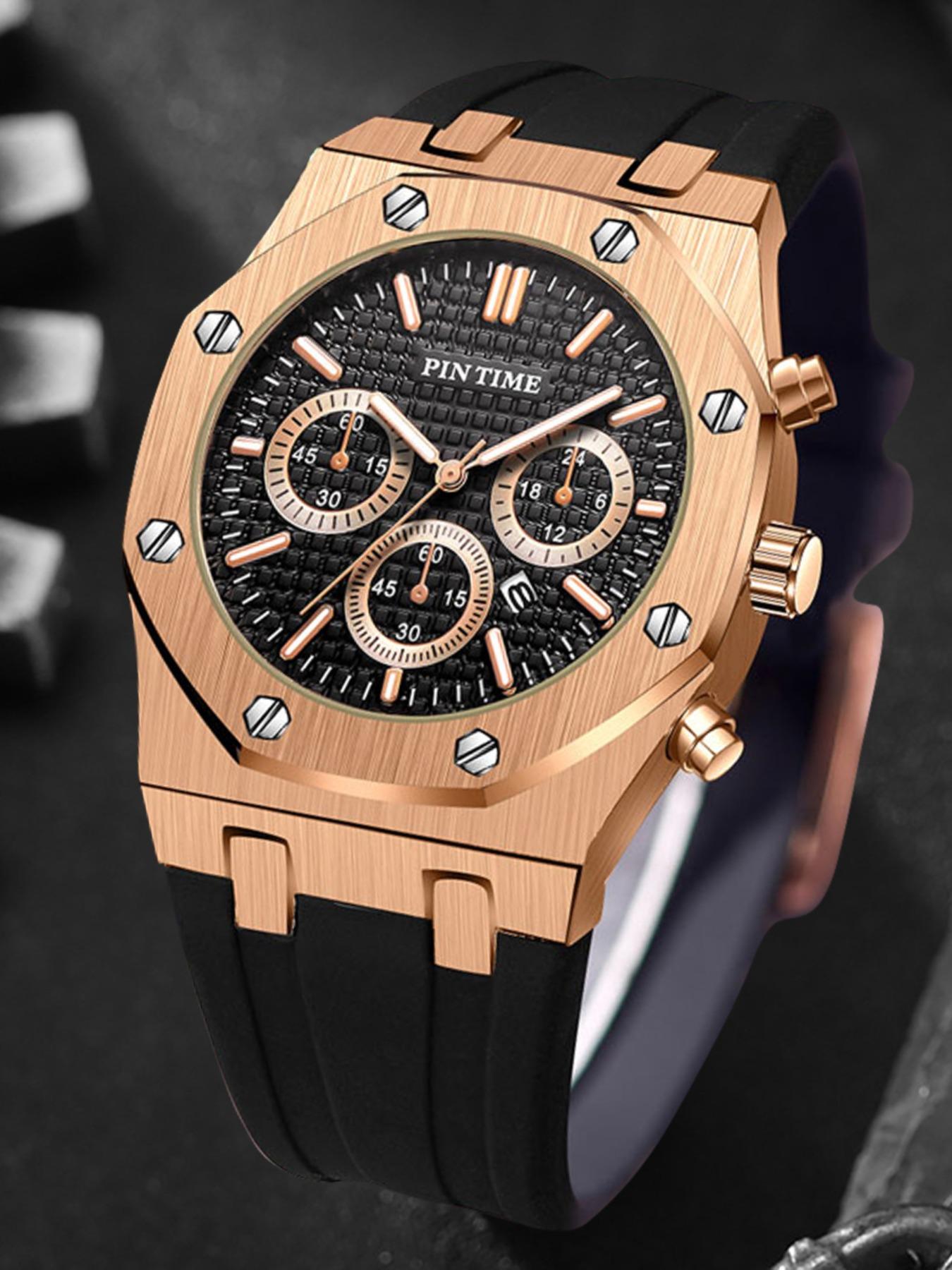 Men's Sporty Quartz Analog Watch with Silicone Strap, Analog Quartz Watches, Men's Stylish Watch for Any Occasion, Modern Fashionable Wristwatch for All Seasons, Casual Trendy Wristwatch detail 3