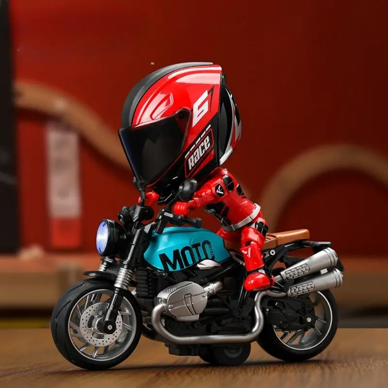 Alloy Motorcycle Rider Transforming Robot Keychain Figures, Motorbike Helmet Figure Model Ornament, Boys' Gift, Unique Collectible Item, Keyrings For Keys