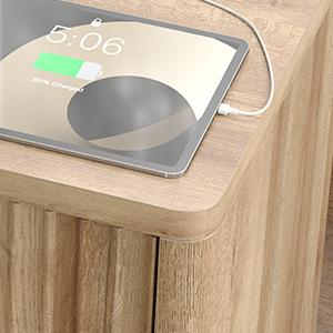 FUSOU Night Stand with Charging Station, Large LED Nightstand with Drawer and Storage Shelf, Lighting Modes Adjustable, Modern Deals for you Days Wood Nightstand Side Table End Table for Bedroom, Living Room, Oak