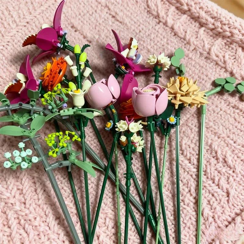 749PCS Creative Pretty Pink Flower Bouquet Building Blocks Set MOC Assemble Bricks Flower Toy & DIY Assemble Toys & Decor Assembly Bricks Kit Ideal Gift For Girl Valentine's Day Gifts Building Block Sets