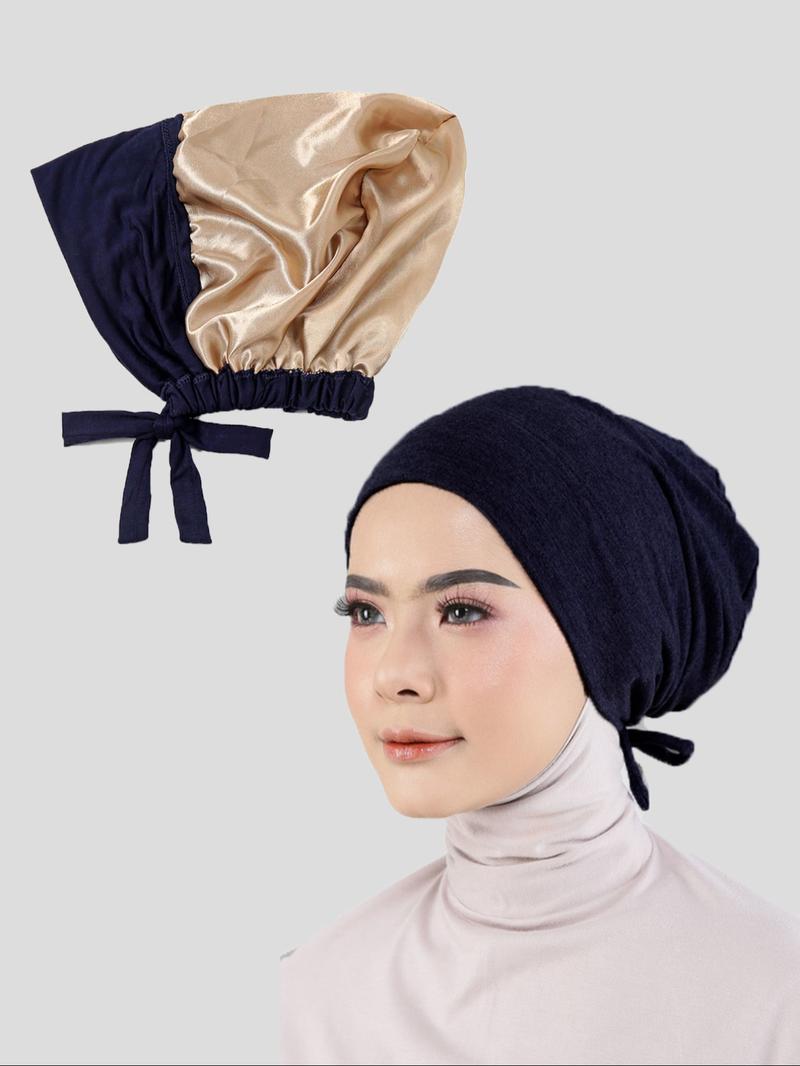 Women's Plain Inner Lined Hijab Cap, Elastic Drawstring Muslim Headscarf Hat, Breathable Modal Comfortable Turban for Daily Wear