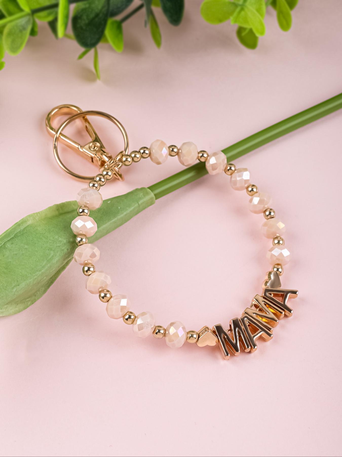 Handmade Beaded Mama Letter Keychain, Colorful Faceted Crystal Bracelet, Mother's Day Gift for Mom, Bag & Car Hanging Ornament