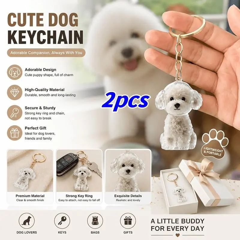 2pcs Pet Hair Memorial Keychain, Cute Teddy Dog Transparent Hair Collector, Creative Dog Shape Keychain, Designed for Pet Hair Collection, Perfect Souvenir, Cute Keychains