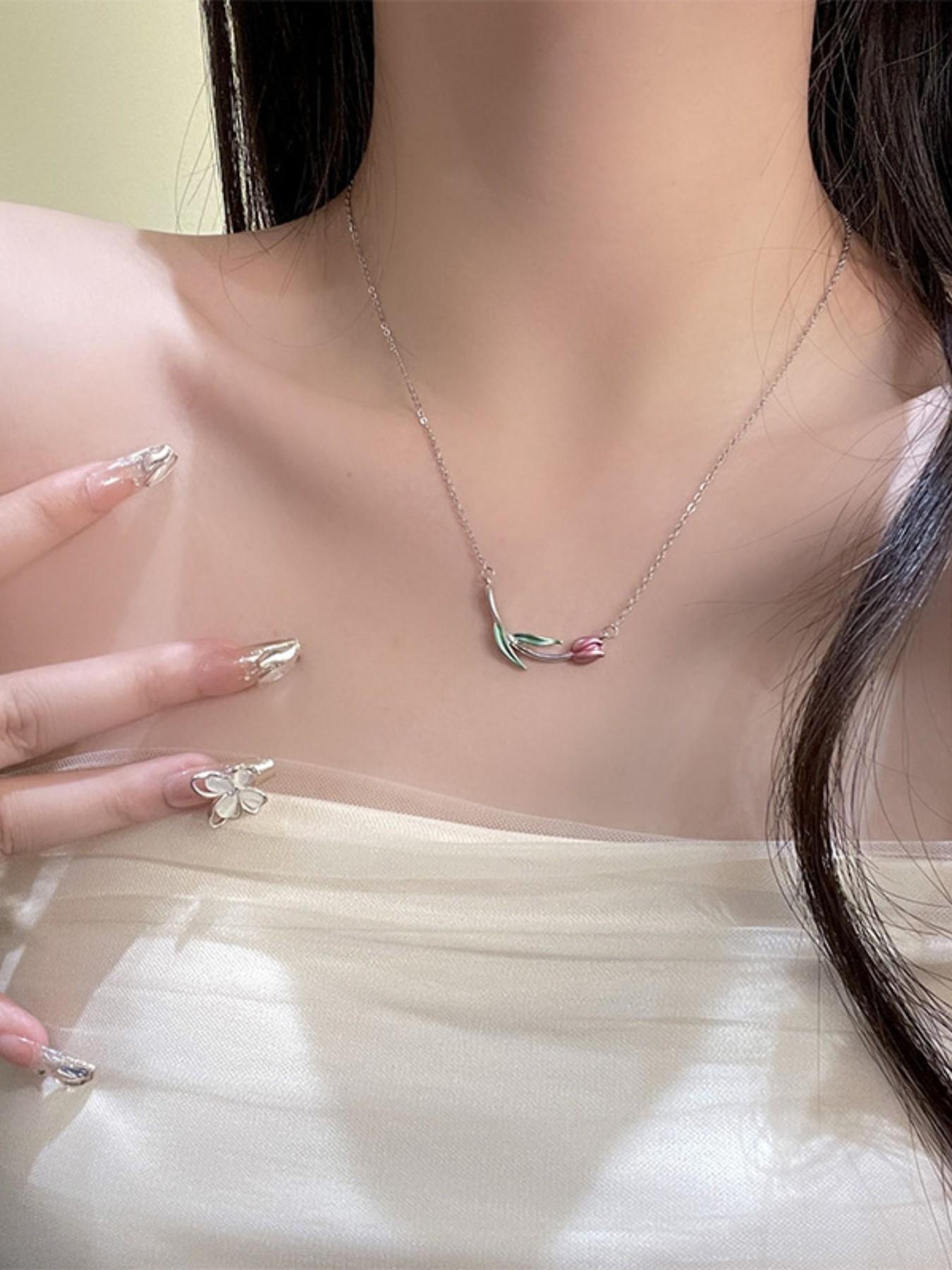 Silver Color Tulip Necklace, Everyday Versatile Jewelry, Classic and Stylish, Easy to Match, Multi-Style Accessory
