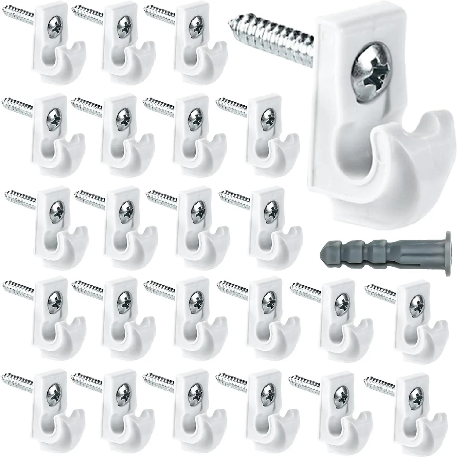24 Pack White Down Wall Clip Closet Shelves Clips Wire Shelf Loop Clip Plastic Wire Shelf Brackets Included Clips Screws and Expansion Tubes for Wire Closet Shelving