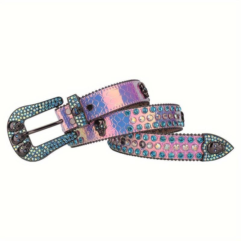 Skull Rider Gothic Belt | Hand-Set Rhinestone & Crystal Beadwork on Vegan Leather  Adjustable Punk Buckle for Men & Women (Halloween Gift!) modern  belt goth  belt