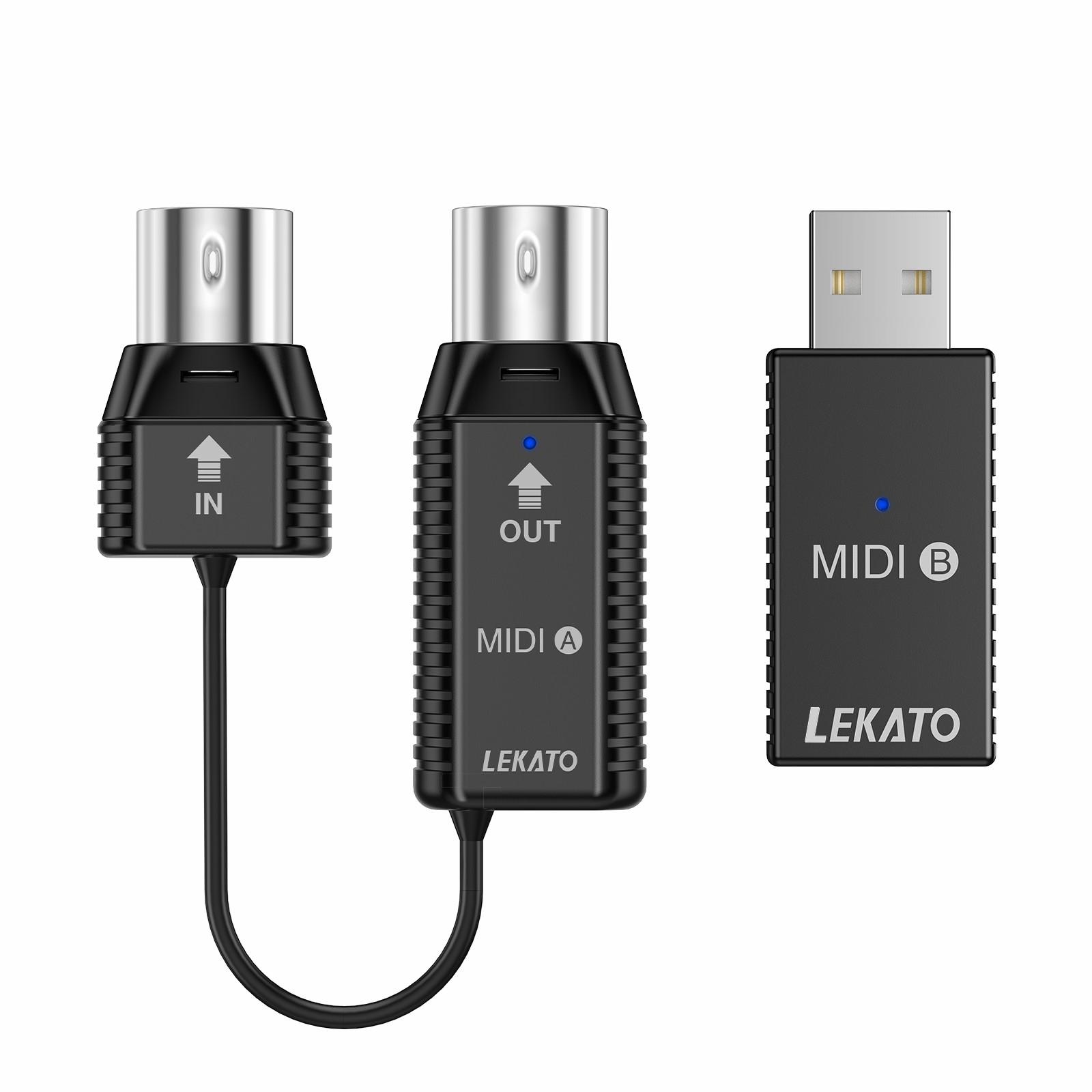 LEKATO Wireless MIDI Interface Adapter, for Synthesizer EWI Keytar Digital Piano Keyboard to MIDI Devices, Mac OS/iOS, Win XP, Bluetooth Midi Adapter with USB, Ultra Low Latency 5 PIN