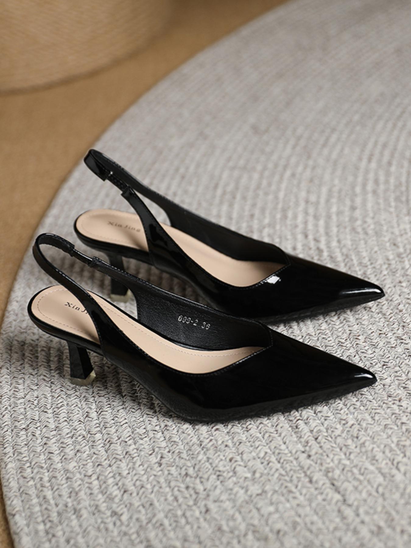 Summer Outfits 2024 Minimalist Temperament Pu Leather Slingback Pumps, Simple Design All-match Solid Color High Heels, Elegant Pointed Toe Slip on Shoes for Daily Work Office