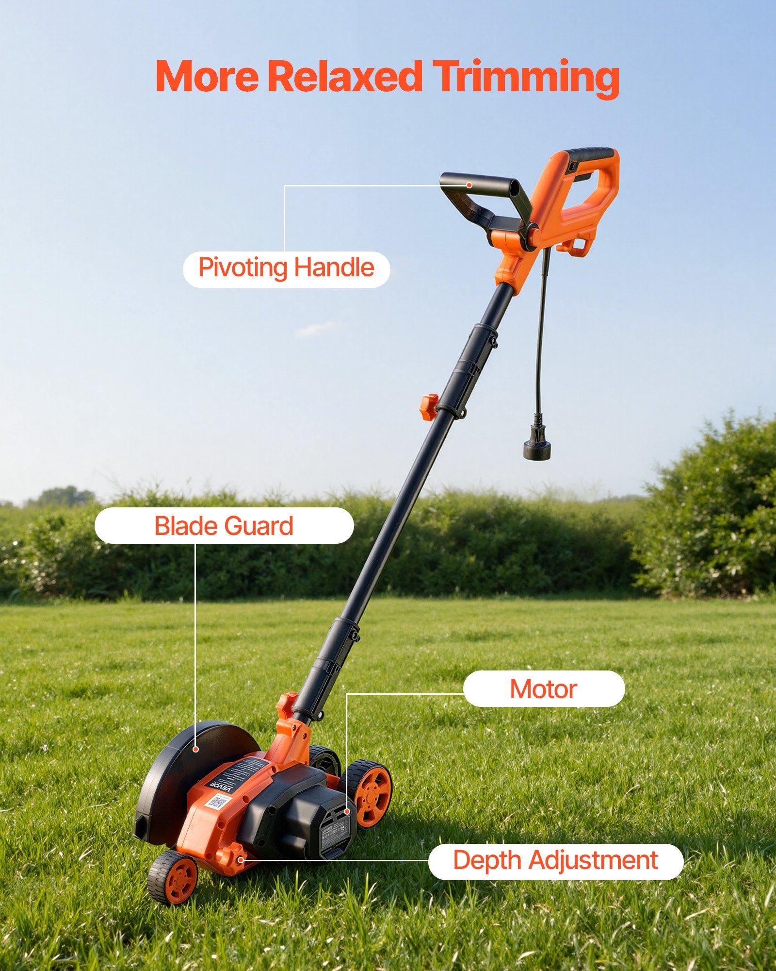 【Summerfinds】VEVOR Electric Lawn Edger, 8-in High-Carbon Steel Blade, 12 A, 4000 RPM, 3-Position Depth Adjustment, 55.12 in Pivoting Handle, Dual Wheels, 10.62 lbs, for Grass Surfaces & Curb Appeal Enhancement