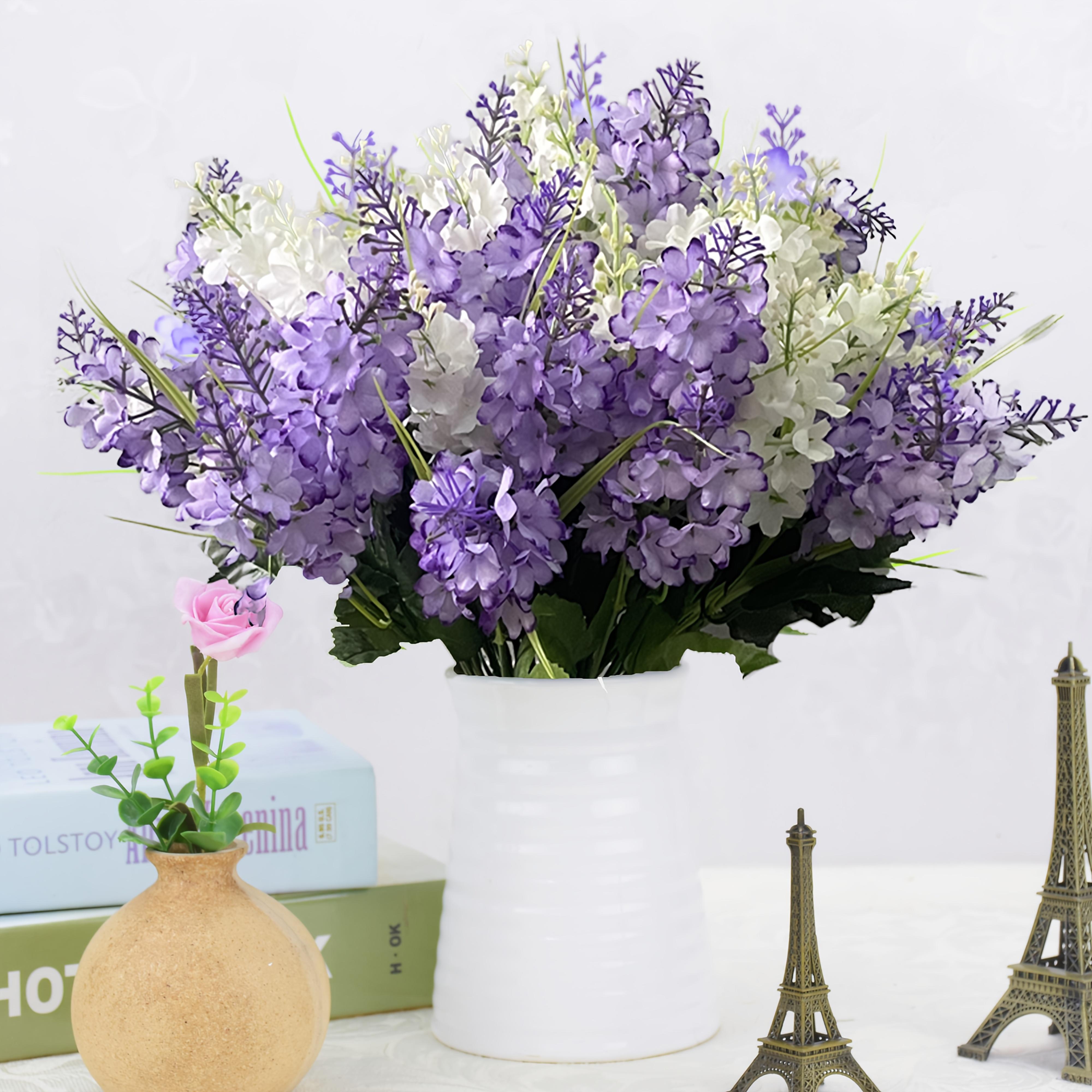 A Bouquet of 30 Artificial Flowers in White And Purple Hyacinths, Fade-Resistant And Low-Maintenance for Outdoor Use, Suitable for Indoor And Outdoor Weddings, Gardens, Offices, And Parties | Spring And Summer Decorative Floral Arrangements
