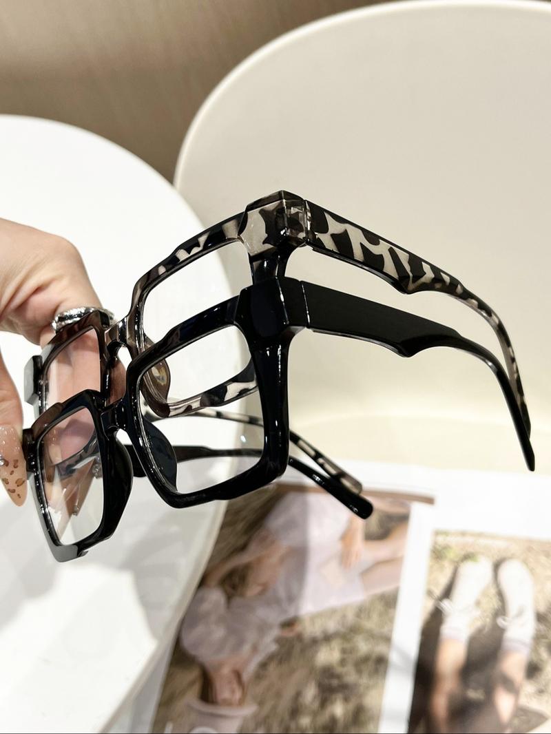 Women's Vintage Flat Mirror Glasses, 2 Pairs Traveler Frames, Perfect for Back-To-School, Office, Casual Activities, Leopard Pattern Eyeglasses