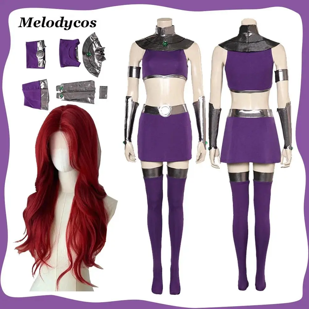 Princess Koriand'r Cosplay Costume Cartoon Teen Fantasy Starfire Roleplay Adult Women Halloween Dress Up Party Clothes Wig Suit