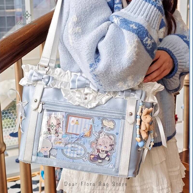 New Nylon/Polyester Ita Bag for Lolita Girls - Transparent Large-Capacity Shoulder Tote, Crossbody, DIY Display Casual Handbag