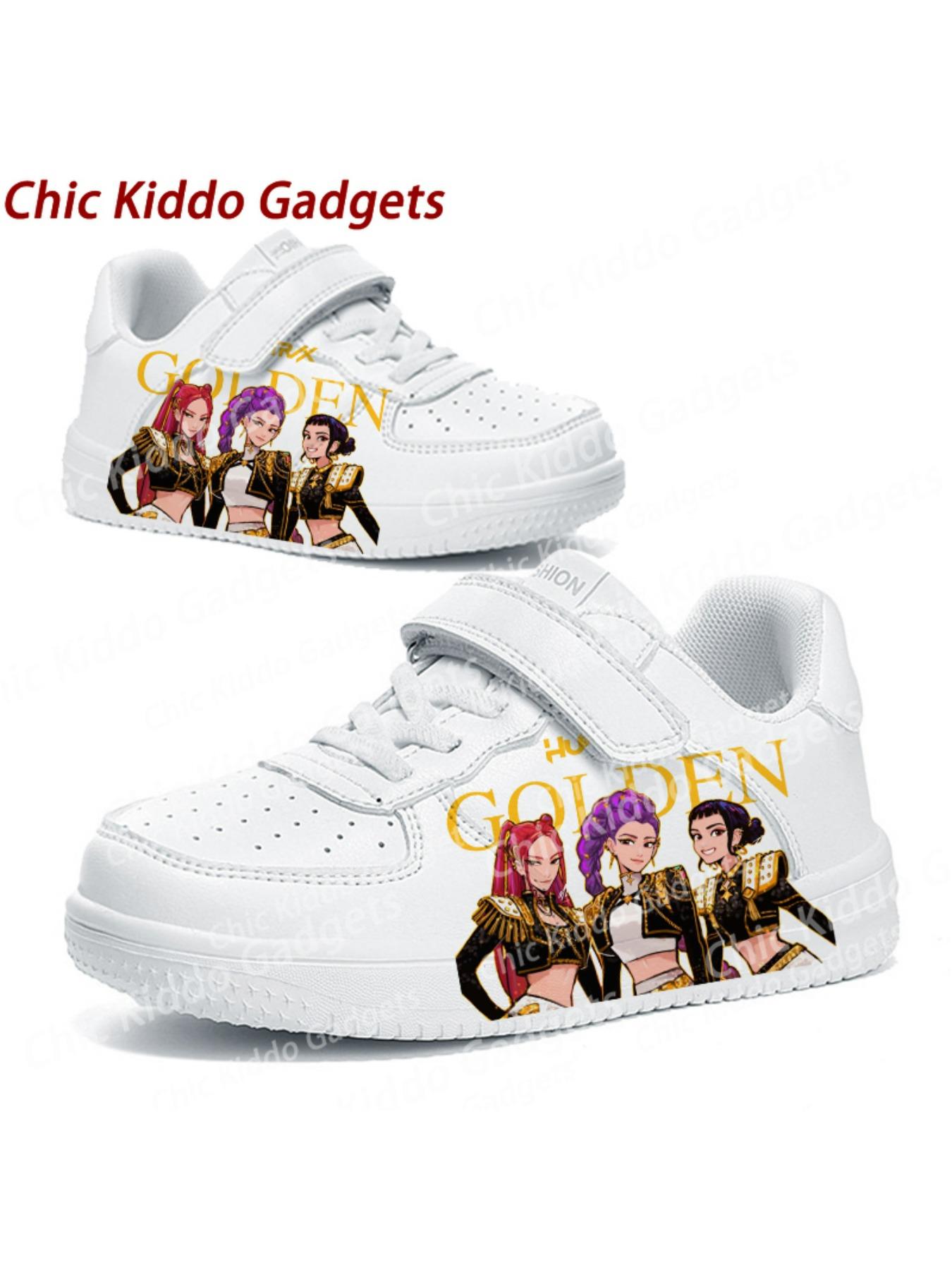 2026 children's white shoes, girls' pattern print design thick-soled sneakers, durable casual fashion sports shoes