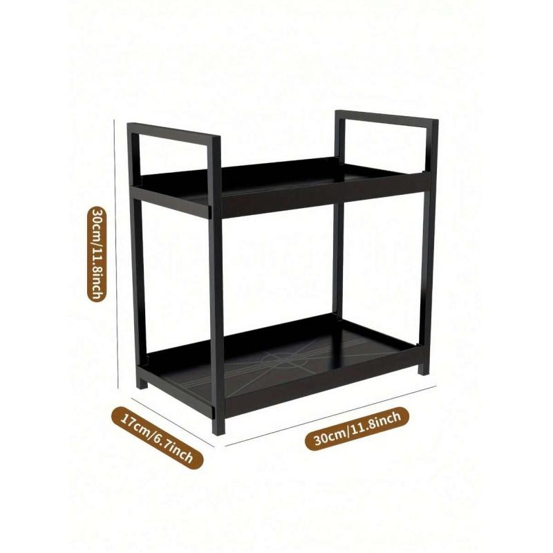 2-Tier Modern Matte Carbon Steel Countertop Storage Rack Freestanding Spice Organizer Shelf For Kitchen Bathroom Vanity