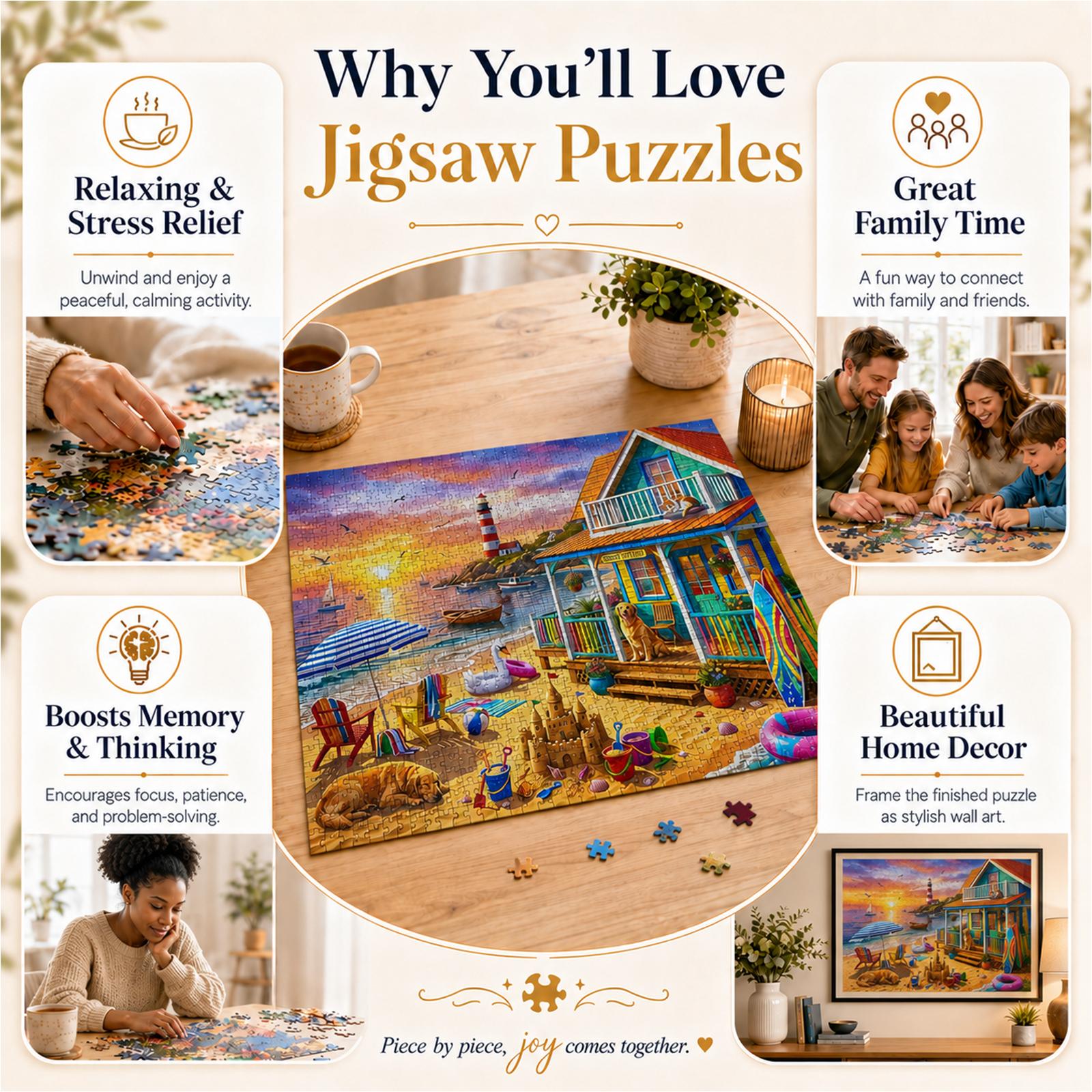 Walarky 1000-Piece Jsp-Beachgrandmas Beach Jigsaw Puzzle - Whimsical Cartoon Artwork, Adults/Family Game Nights Brain Teaser, Stress Relief Decoration, Ideal Gift, 27.5x20inch(70x50cm)