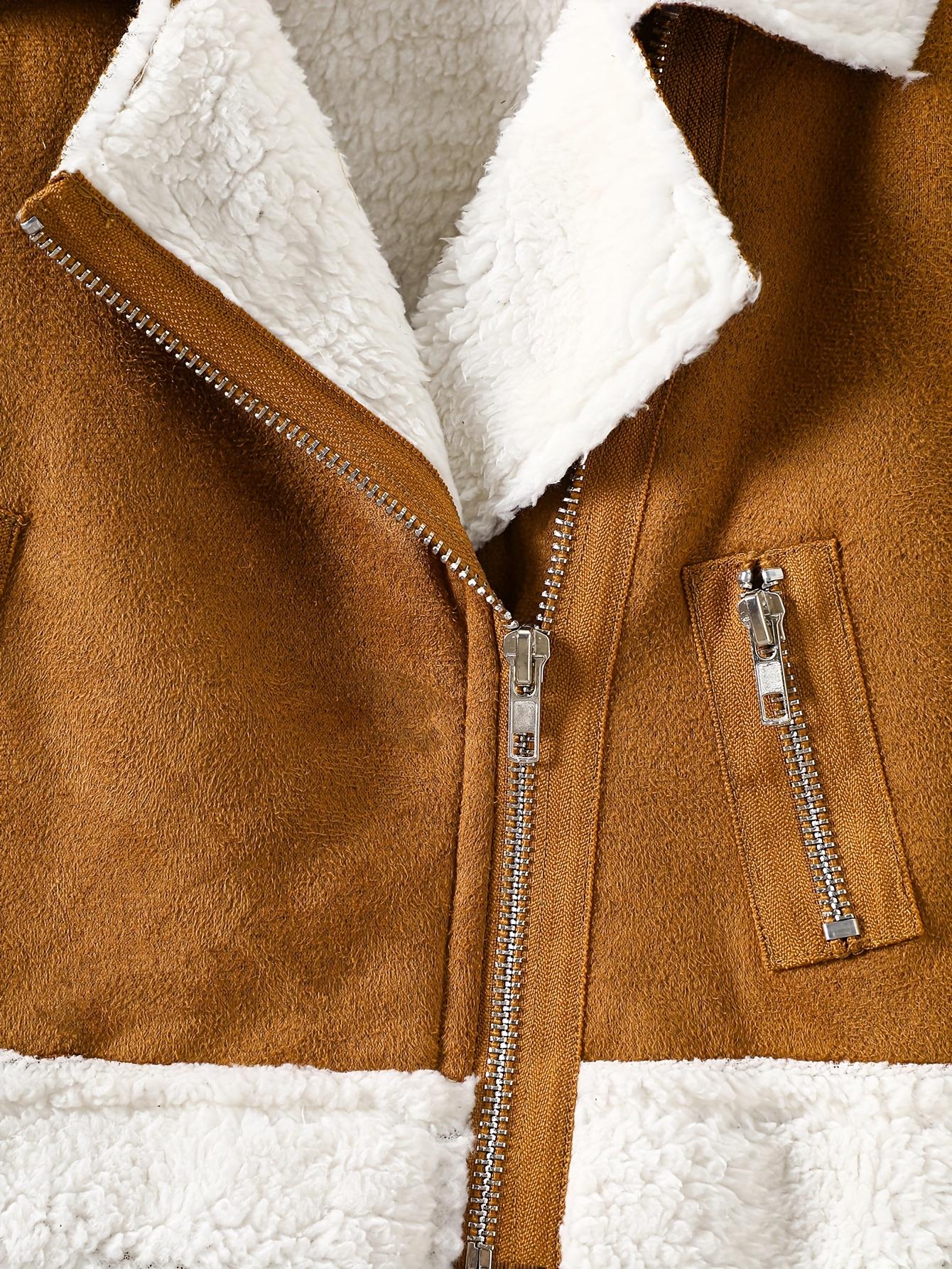 [Winter Jacket Brown] Mystic Girls' Winter Jacket - Thickened Faux Fur-Lined Zipper Coat with Full-Zip Closure, Brown & Lapel Collar, Full-Zip Front, Winter Jacket For Girls, Winter Clothes For Girls