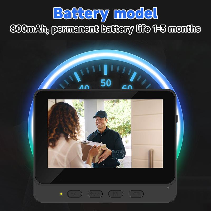 Wireless Video Doorbell with 4.3-inch Color Screen, 2.4G Connectivity, Night Vision ,Long Battery Life,Includes Chime & Accessories, with 64G TF Card