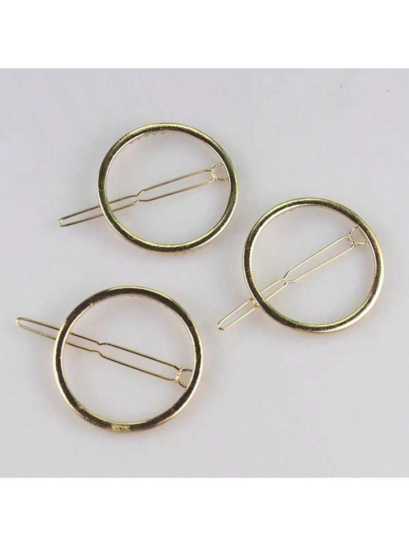 Retro Simple Round Side Clips Set, Geometric Design Hairpins for Stylish Updos & Everyday Wear, Durable Metal Material