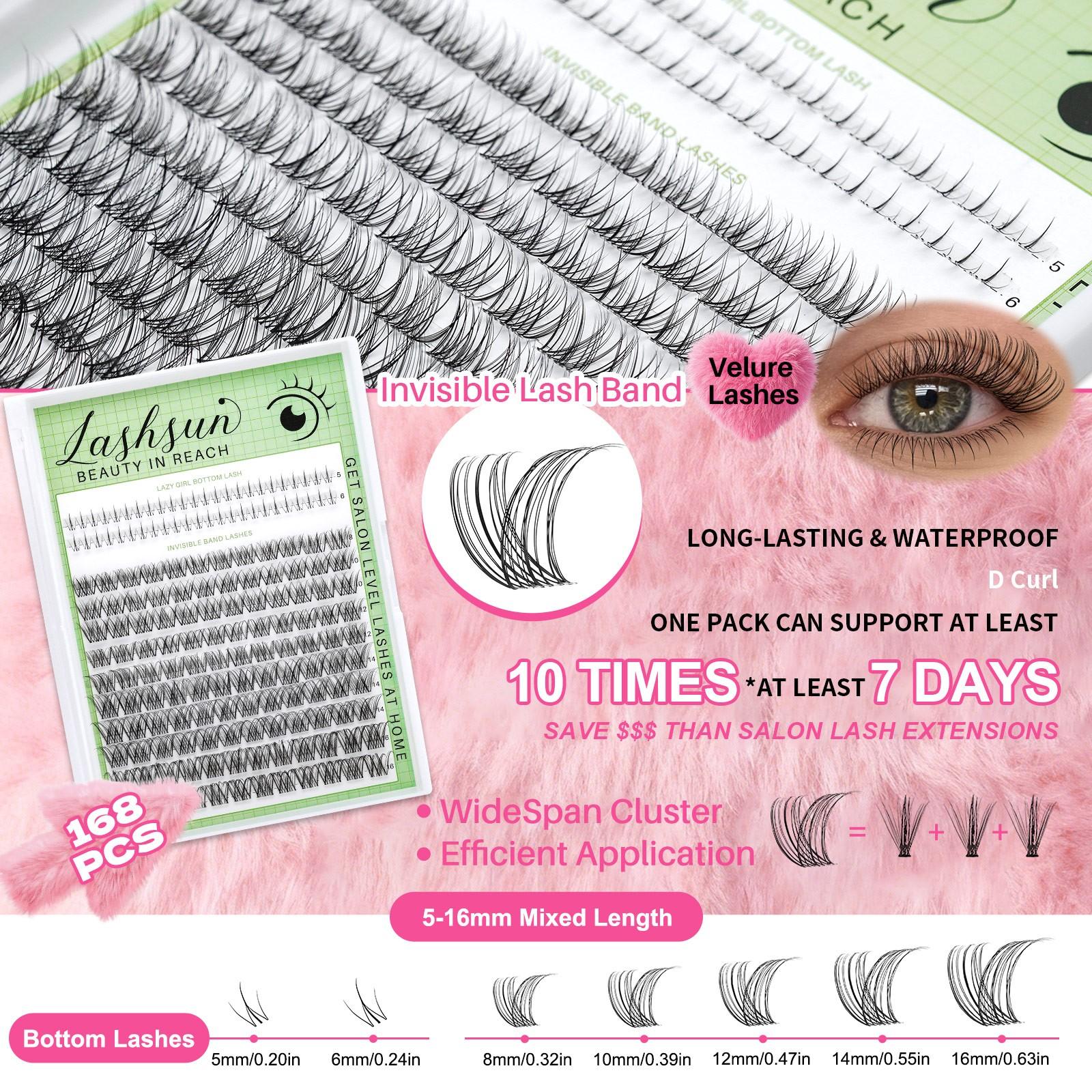 LASHSUN Clusters Lashes Kit with Ultra-Dense, Waterproof, Long-Lasting Lashes | Velure, Fairy, Flora, Muse | Natural Daily, Manga&Wet Look, Manga&Natural Style, Hybrid Volume Look | Beginner-Friendly, Kit with Bond & Seal,Tweezers and Remover