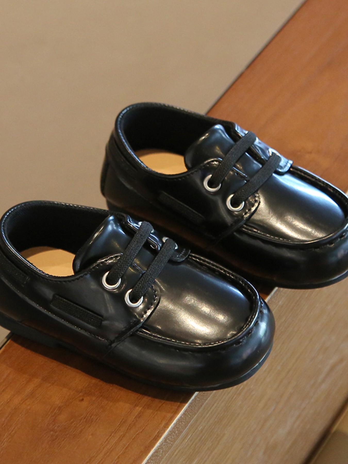 Unisex Soft Sole Elastic Band Loafers, Glossy PU Anti-Slip Round Toe Flat Shoes, British Style Baby Walker Shoes for Daily/formal Occasions