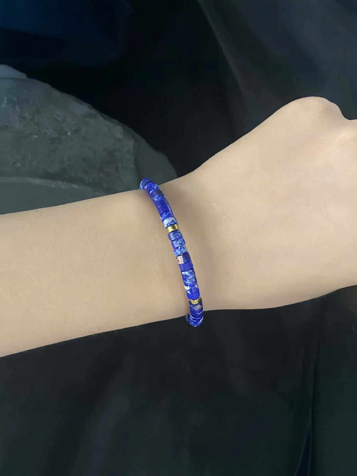 Lapis Lazuli Straight Cut Bracelet, New Traditional Zen Style, Natural Stone for Wealth and Career, Daily Wear for Professionals