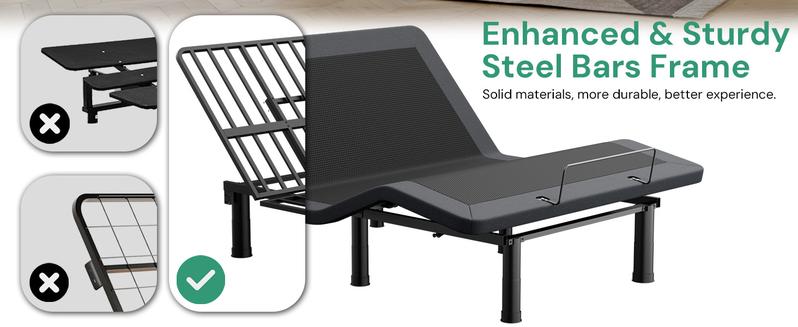 Adjustable Bed Frame with Wireless Remote, Electric Bed Frame, Head and Foot Incline, Adjustable Leg Heights Bed Base, Memory Pre-Sets, Anti-Snore, Twin XL